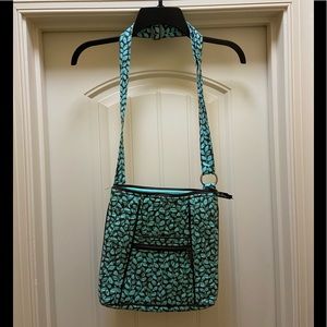 Vera Bradley teal brown leaf cross body purse